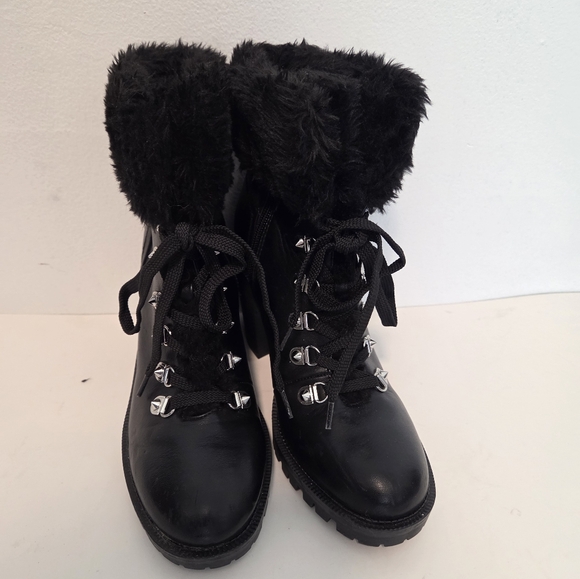 G By Guess Black Lace Up And Zip Stacked Heel Boots Studded Size 7.5 M - Picture 2 of 16